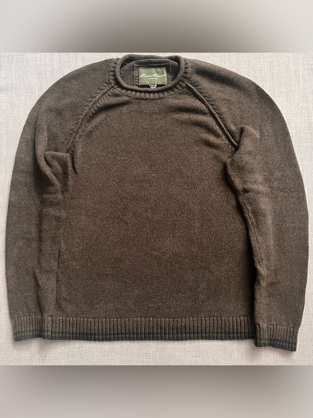 Y2K Vintage Eddie Bauer Dark Brown 100% Cotton Raglan Roll Neck Knit Sweater